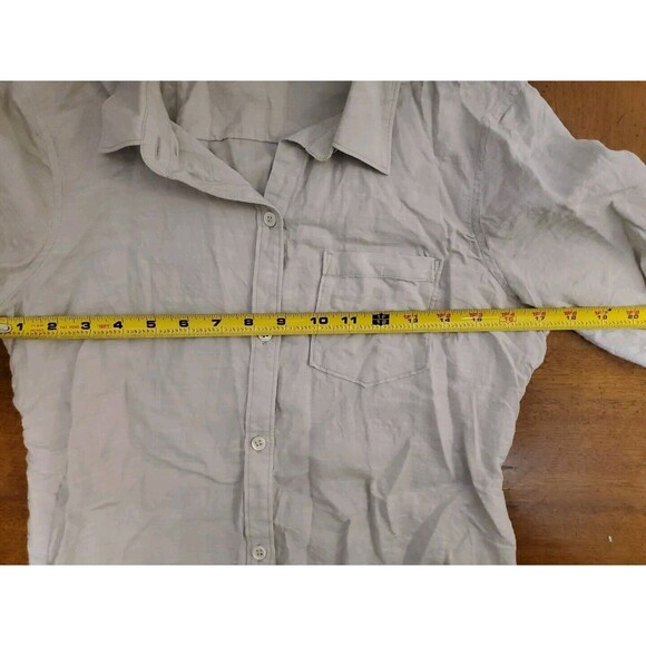 Theory Dulcie Linen Blend Beige Stretch Long Sleeve Button Up Shirt Women Medium - Picture 8 of 10
